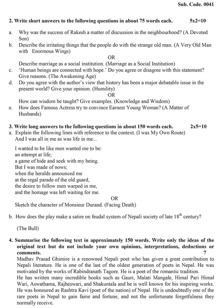 NEB Class 12 English Model Question 2080 3