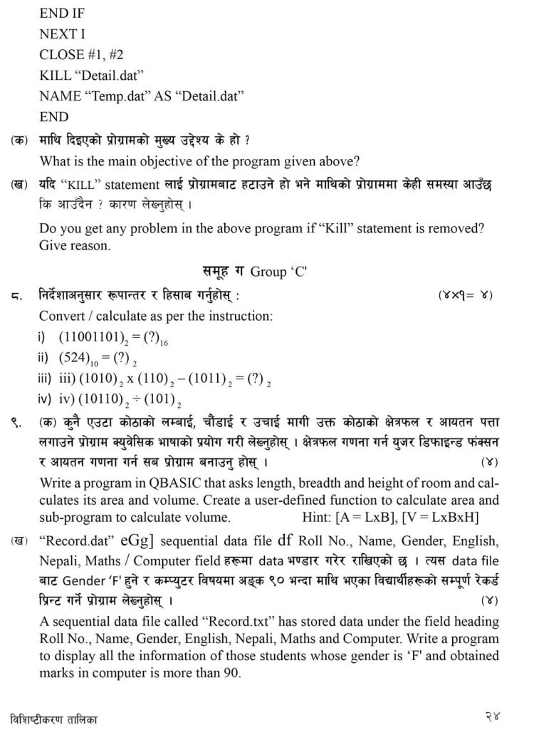Class 10 (SEE) Computer Science Model Question 2080 4